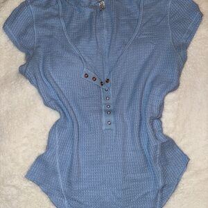 Free People Light Blue Short Sleeve Top
